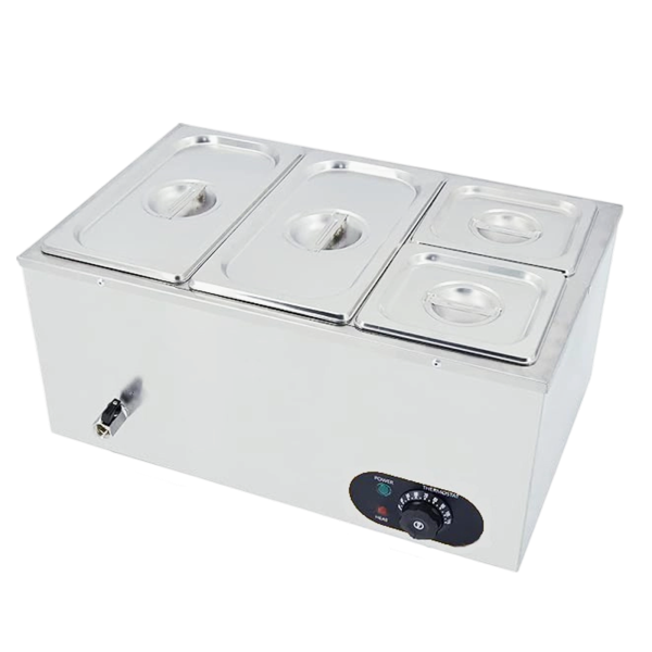 Commercial Electric 4 Pan Bain Marie Buffet Server Stainless Steel Restaurant Catering Heater 30-85°C with Lid Drain Faucet