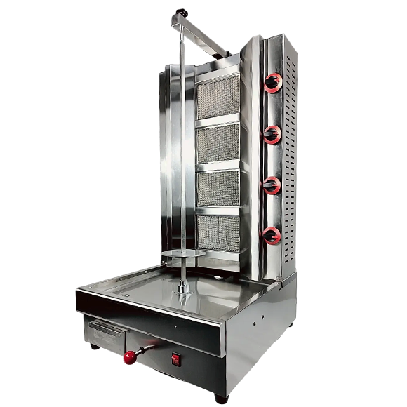 Commercial Automatic Rotating Shawarma Barbecue Chicken Skewer Machine Gas 4 burner Powered for Restaurant Use