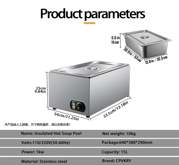 1000W Commercial Electric Steam Table for Self-Service New Stainless Steel Body with 1 Pan Bain Mary for Restaurant & Hotel Use