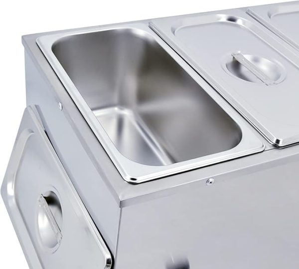 Commercial Electric 4 Pan Bain Marie Buffet Server Stainless Steel Restaurant Catering Heater 30-85°C with Lid Drain Faucet