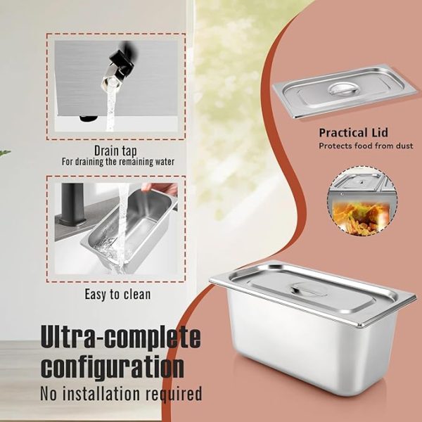 Commercial Electric Food Heater Industrial 1500W Stainless Steel Body 3 Steam Tables Bain Marie 30-85℃ Hotels Restaurants