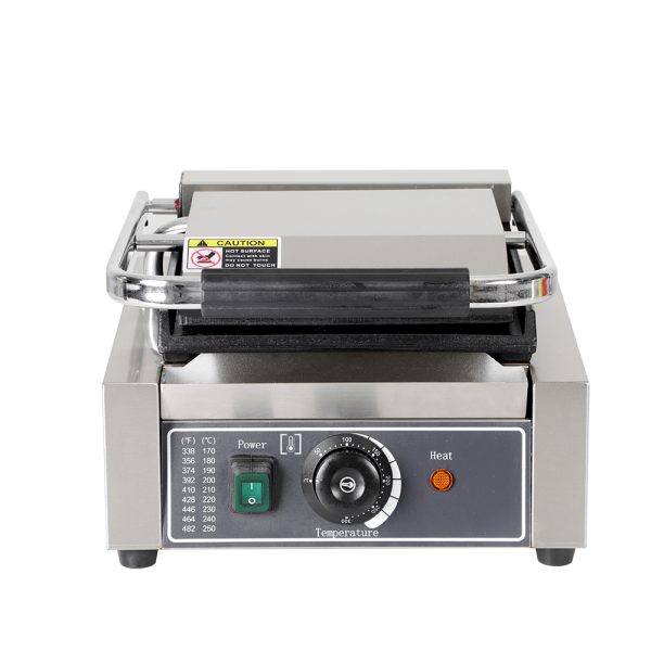 Commercial Electric Non-Stick Stainless Steel Single Board Flat Pressure Plate Panini Grill Durable Rubber Handle New Condition