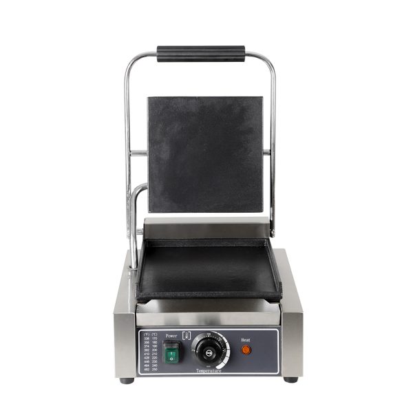 Commercial Electric Non-Stick Stainless Steel Single Board Flat Pressure Plate Panini Grill Durable Rubber Handle New Condition