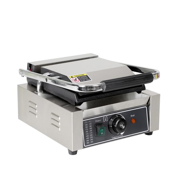 Commercial Electric Non-Stick Stainless Steel Single Board Flat Pressure Plate Panini Grill Durable Rubber Handle New Condition