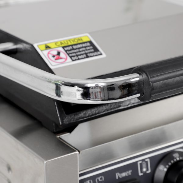 Commercial Electric Non-Stick Stainless Steel Single Board Flat Pressure Plate Panini Grill Durable Rubber Handle New Condition