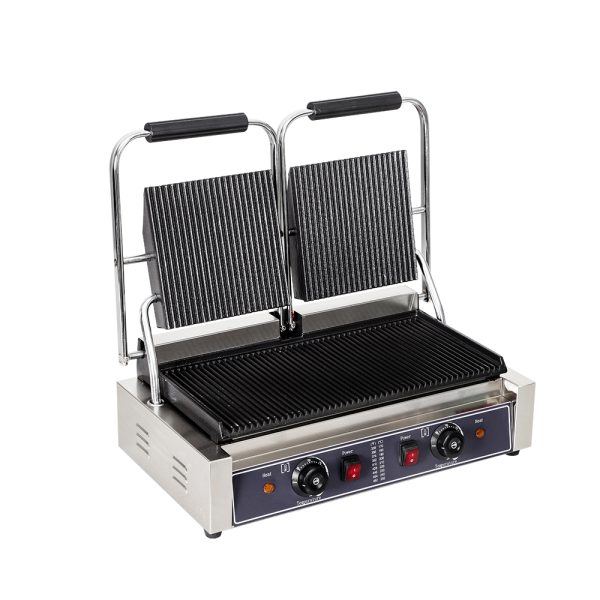 Commercial Kitchen Equipment New Double Headed Double Plate Full Flat Pressure Non-Stick Electric Panini Sandwich Press Steel