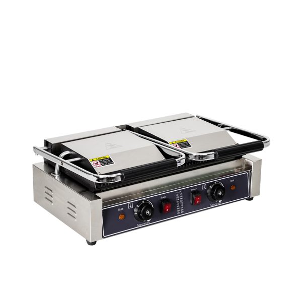Commercial Kitchen Equipment New Double Headed Double Plate Full Flat Pressure Non-Stick Electric Panini Sandwich Press Steel