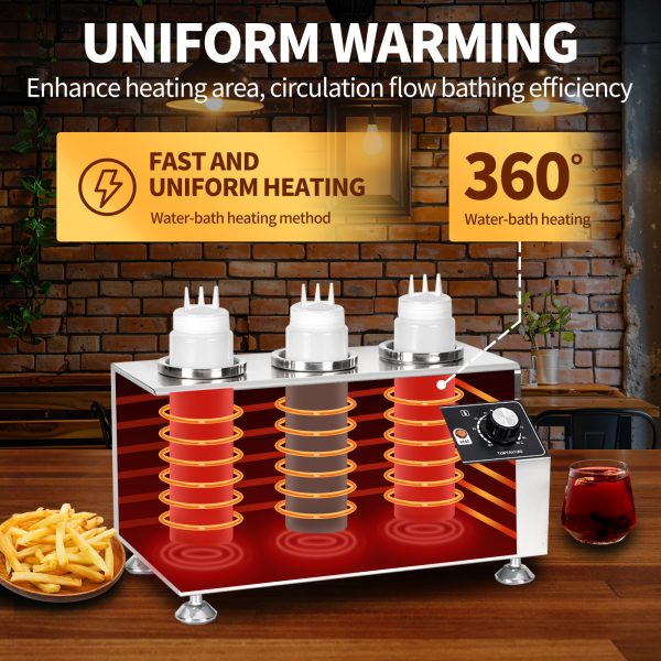 2400W Commercial Mini Hot Chocolate Soy Sauce Filling Spread Warmer and Electric Stainless Steel Fruit 3 Bottle Sauce Warmer