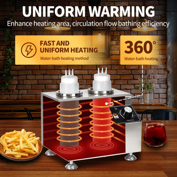 110/220V Commercial Nachos 2 Bottle Sauce Warmer and Electric Cheese Stainless Steel Dispenser Chocolate and Fruit Sauce Warmer