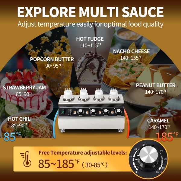 Commercial Chocolate Cheese Warming Machine Stainless Steel Electric Well-equipped Fruit 4 Bottle Sauce Warmer for Restaurant