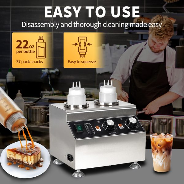110/220V Commercial Nachos 2 Bottle Sauce Warmer and Electric Cheese Stainless Steel Dispenser Chocolate and Fruit Sauce Warmer