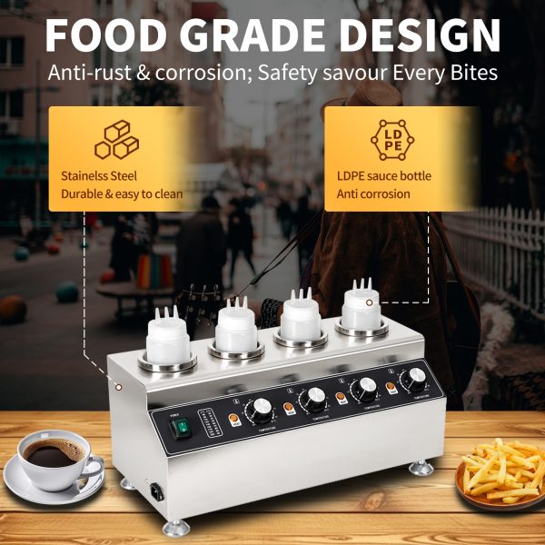 Commercial Chocolate Cheese Warming Machine Stainless Steel Electric Well-equipped Fruit 4 Bottle Sauce Warmer for Restaurant
