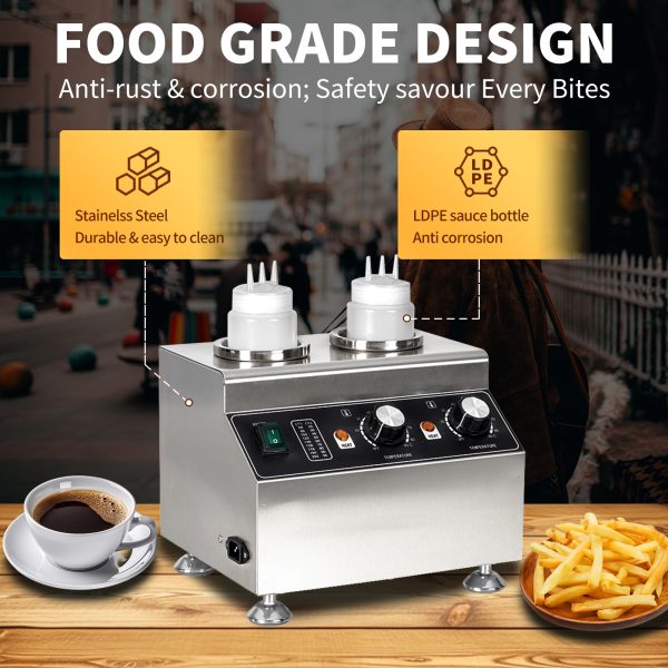 110/220V Commercial Nachos 2 Bottle Sauce Warmer and Electric Cheese Stainless Steel Dispenser Chocolate and Fruit Sauce Warmer