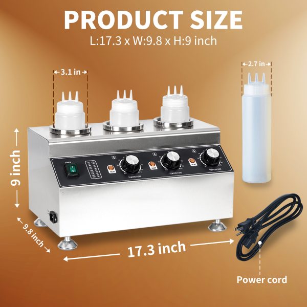 2400W Commercial Mini Hot Chocolate Soy Sauce Filling Spread Warmer and Electric Stainless Steel Fruit 3 Bottle Sauce Warmer