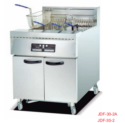Commercial Vertical 2-Tank Computer Fryer Series with Oil Filter Cart | 4-Basket Programmable Deep Fryers (JDF-30-2A / JDF-30-2)