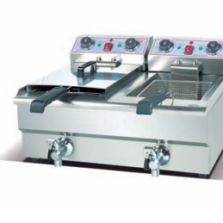 Commercial 13L+13L European-Style Dual-Tank Electric Deep Fryer with 2 Baskets | 4.5kW+4.5kW Power, 220V, Compact Stainless Steel Countertop Fryer with Independent Controls & Drain Taps for Fast Food, Fried Chicken & Small Kitchens (JDF-132V)