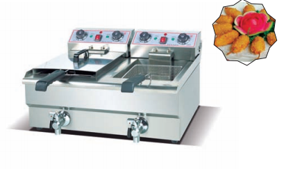 Commercial 13L+13L European-Style Dual-Tank Electric Deep Fryer with 2 Baskets | 4.5kW+4.5kW Power, 220V, Compact Stainless Steel Countertop Fryer with Independent Controls & Drain Taps for Fast Food, Fried Chicken & Small Kitchens (JDF-132V)