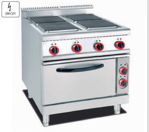 Commercial Electric Range with 4 Hot Plates & Oven - Freestanding Electric Cooker for Small Restaurants, Customizable