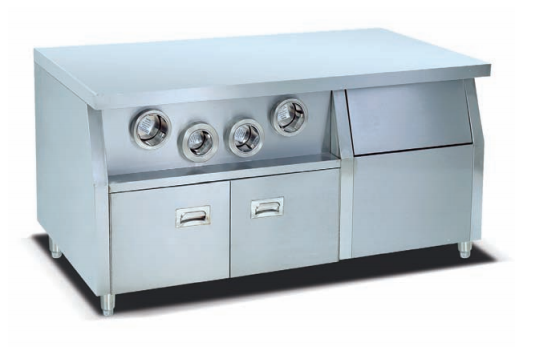 Commercial Stainless Steel Fast Food Center Island Station | Compact Beverage Prep Workstation with 3 Built-In Cup Dispensers (JWS-01)