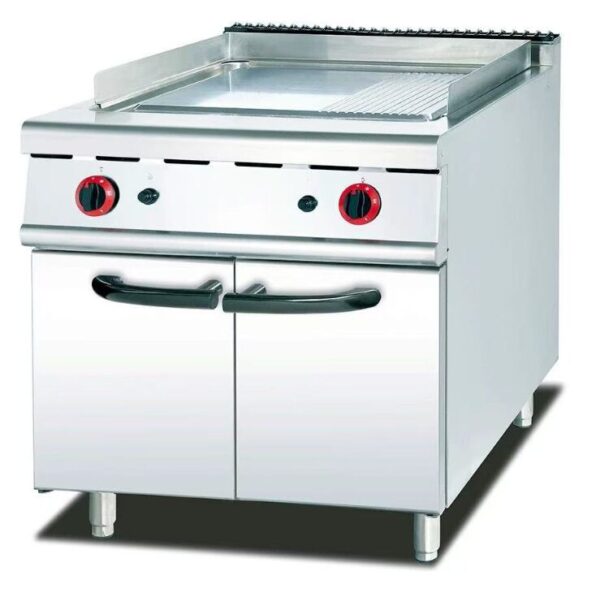 Commercial Gas Griddle with Cabinet (1/3 Grooved) | Vertical Flat Top Grill for Restaurants & Cafes, Customizable Fuel Type