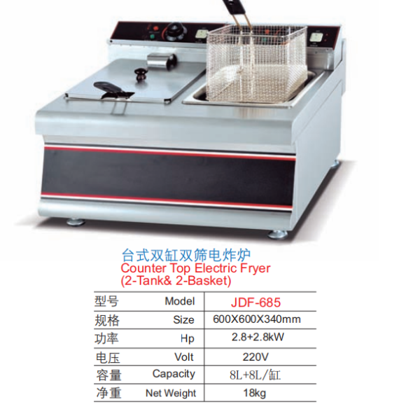 Commercial Countertop Electric Fryer | Dual 8L Tanks, 5.6kW Deep Fryer for Fast Food, Customizable