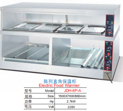 Commercial Right-Angle Electric Food Warmer Display Cabinet | Dual-Tier Heated Holding Station for Fast Food, Buffets & Corner Spaces, 2.7kW 220V (JDH-6P-A)