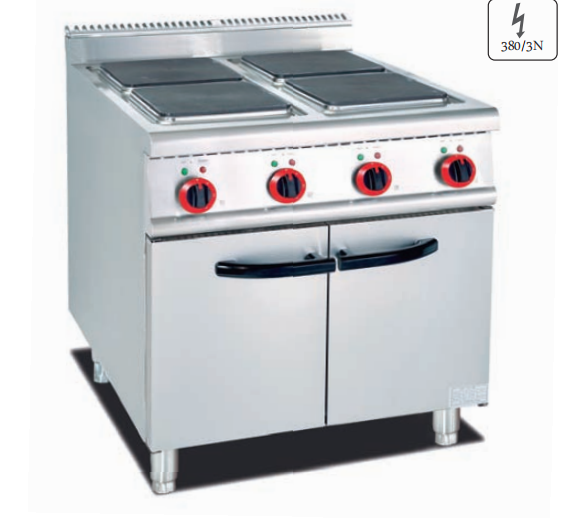Commercial Electric Range with 4 Hot Plates & Storage Cabinet - Compact Freestanding Cooker for Small Restaurants, Customizable