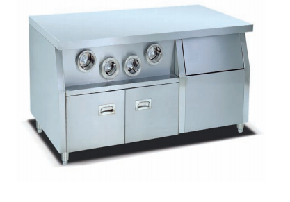Commercial Stainless Steel Fast Food Center Island Station | Compact Beverage Prep Workstation with 3 Built-In Cup Dispensers (JWS-01)