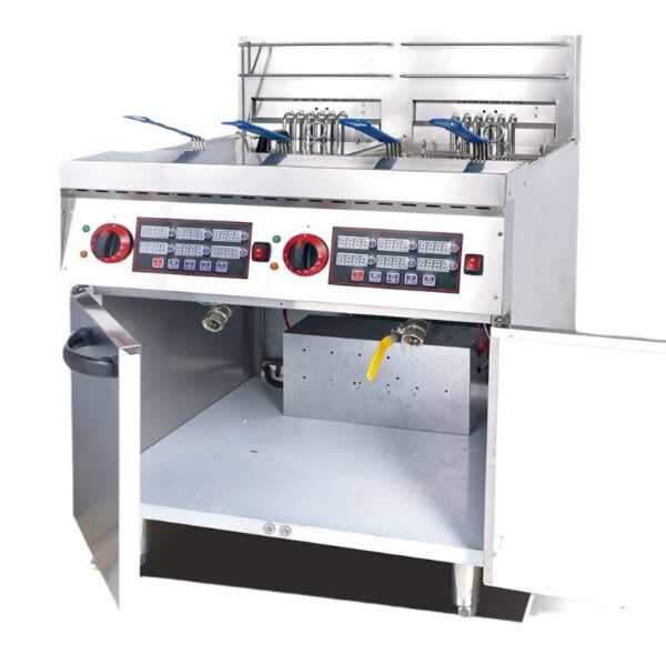 Commercial Vertical 2-Tank Electric Fryer (4-Basket) with Timer | 30L+30L Dual Tank Deep Fryer, 18kW+18kW (JDF-26-2A)