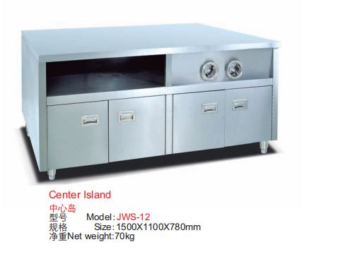 Commercial Stainless Steel Fast Food Center Island Station | Multi-Storage Prep Workstation for Restaurant Kitchens (JWS-12)