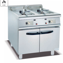 Commercial Gas Fryer 2-Tank & 2-Basket with Cabinet | Vertical Deep Fryer for Restaurants & Fast Food, Customizable Fuel Type