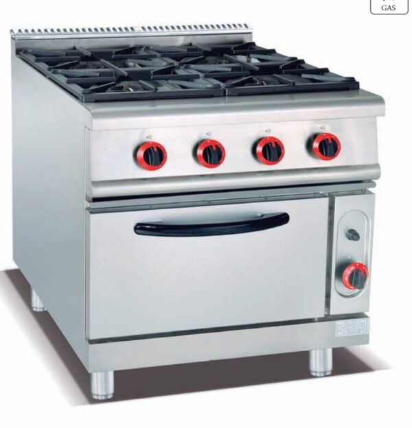 Commercial 4-Burner Gas Range with Oven | Compact Vertical Gas Stove for Small Restaurants & Cafes, Customizable Fuel Type