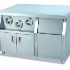 Commercial Stainless Steel Fast Food Center Island Station | Compact Beverage Prep Workstation with 3 Built-In Cup Dispensers (JWS-01)