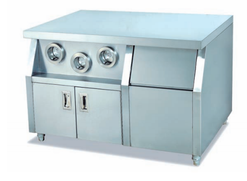 Commercial Stainless Steel Fast Food Center Island Station | Compact Beverage Prep Workstation with 3 Built-In Cup Dispensers (JWS-01)