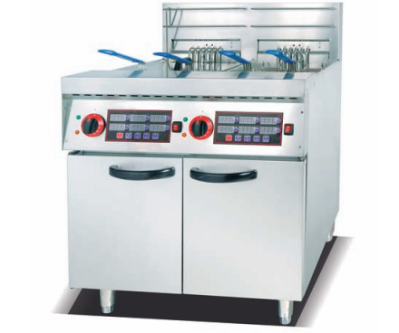 Commercial Vertical 2-Tank Electric Fryer (4-Basket) with Timer | 30L+30L Dual Tank Deep Fryer, 18kW+18kW (JDF-26-2A)