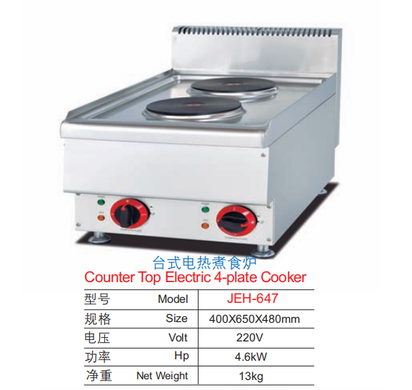 Commercial Countertop Electric 2-Plate Cooker | Compact 4.6kW Range for Small Restaurants, Customizable