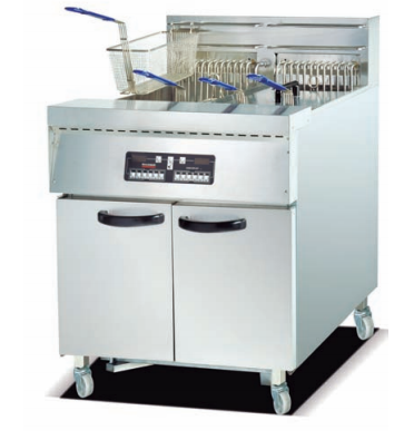 Commercial Vertical 2-Tank Computer Fryer Series with Oil Filter Cart | 4-Basket Programmable Deep Fryers (JDF-30-2A / JDF-30-2)
