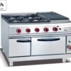 Commercial 4-Burner Gas Range with Lava Rock Grill & Oven | Multi-Function Cooking Station for Restaurants, Customizable for LPG/Natural Gas