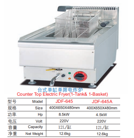 Commercial Compact Countertop Electric Fryer | 12L Single-Tank Deep Fryer (8.5kW/4.5kW Options) for Fast Food, Customizable