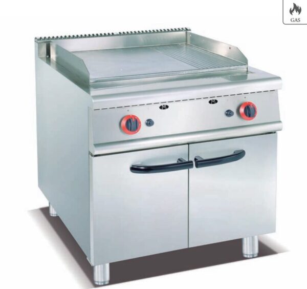 Commercial Gas Griddle with Cabinet (1/3 Grooved) | Vertical Flat Top Grill for Restaurants & Cafes, Customizable Fuel Type