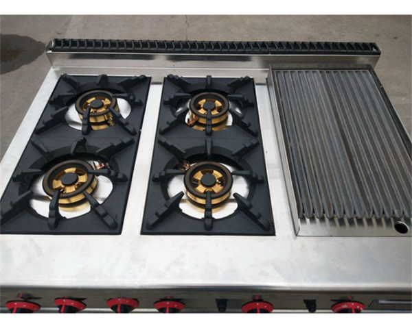 Commercial 4-Burner Gas Range, Lava Rock Grill & Oven (JGH-999A/JGH-799A)