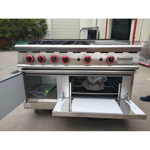 Commercial 4-Burner Gas Range, Lava Rock Grill & Oven (JGH-999A/JGH-799A)