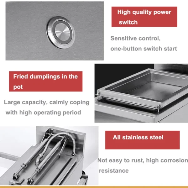 Commercial Gas Fried Dumpling Machine | 2.8kW LPG/NG Countertop Potsticker Fryer, Stainless Steel Gyoza Griddle with Lid for Restaurant & Breakfast Shop (JEG-13)