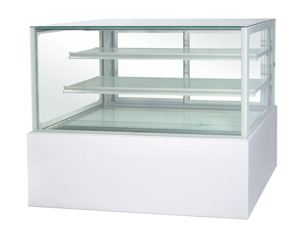 Sliding Door Commercial Cake Display Refrigerator 3-Temperature LED Lighting Luxury White Frame for Restaurant Hotel Dessert