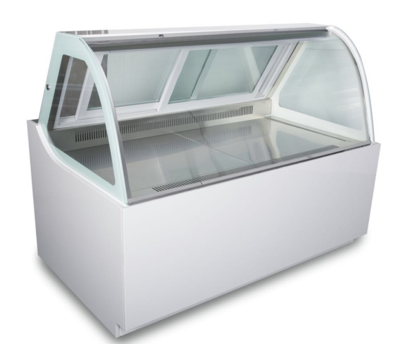 Freestanding Refrigerated Deli Showcase Anti Fog Curved Glass Mobile Casters Digital Temperature Control High Efficiency