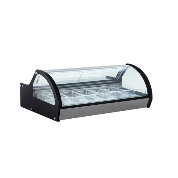 Table Top Small Gelato Ice Cream Display Freezer 6 Pans Curved Glass Commercial Counter Ice Cream Freezer Display