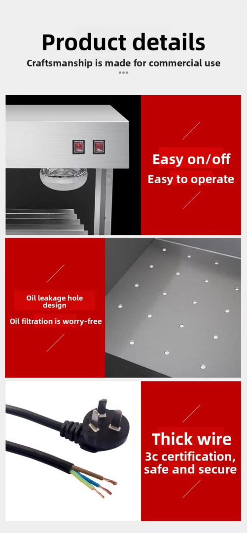10 Stainless Steel Fries Heating Insulation Machine Dual Infrared Heating Lamps Removable Partition for Batch French Fries Display