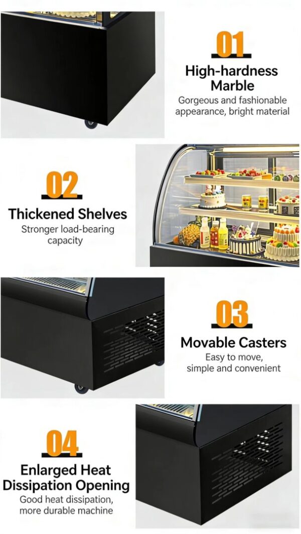 Commercial Refrigerated Cake Cabinet Air Cooler with Anti-Fog Glass and Humidity Preservation for Bakery Fruit Dessert Showcase