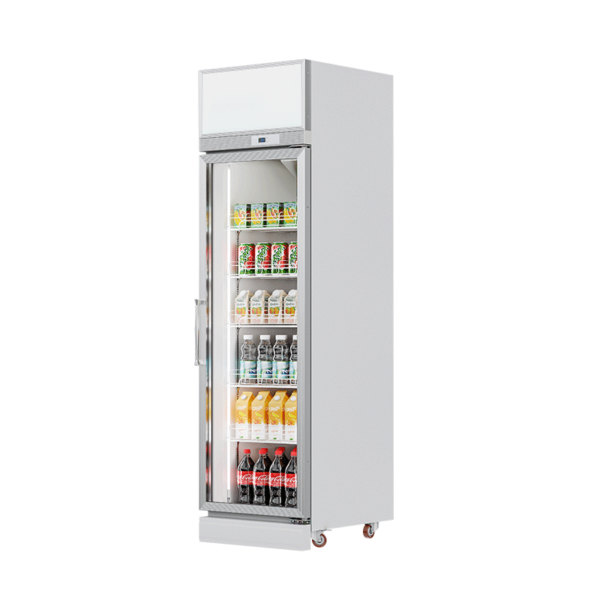 1784684294 Vertical Transparent Glass Door Beverage Cooler with LED Display Screen Air Circulation System for Convenience Store