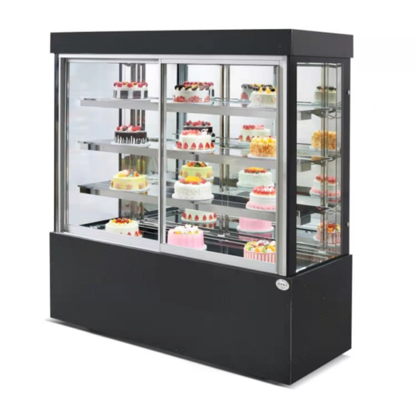 Bakery Equipment Vertical Square Cake Display Showcase Air Cooler Large Capacity 4-Layer Anti-Fog Glass Shelves Digital